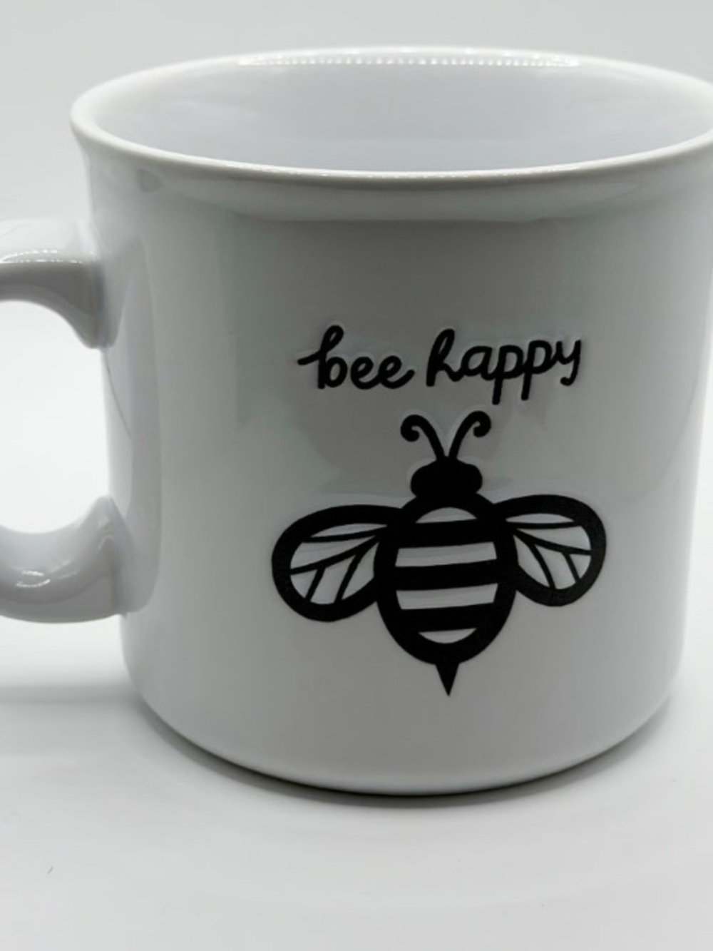 Bee Happy White Ceramic Mug - Inspirational Home Dining Cup